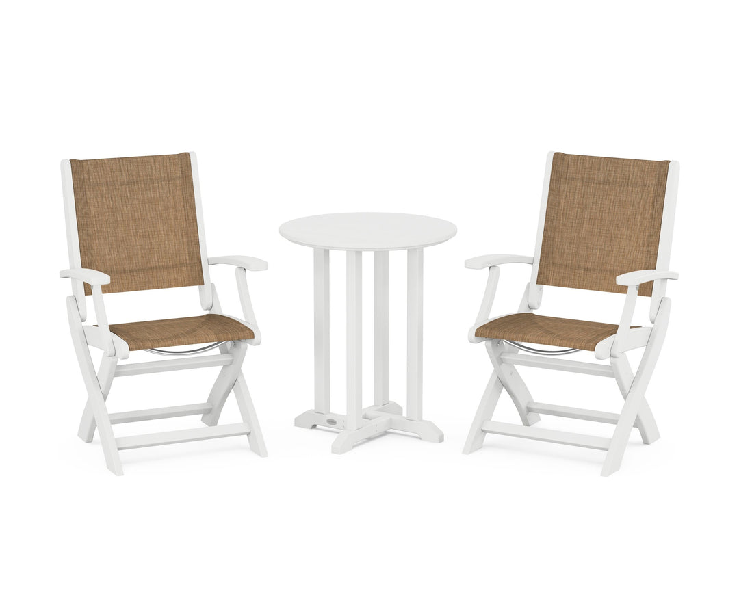 POLYWOOD® Coastal Folding 3-Piece Round Bistro Dining Set