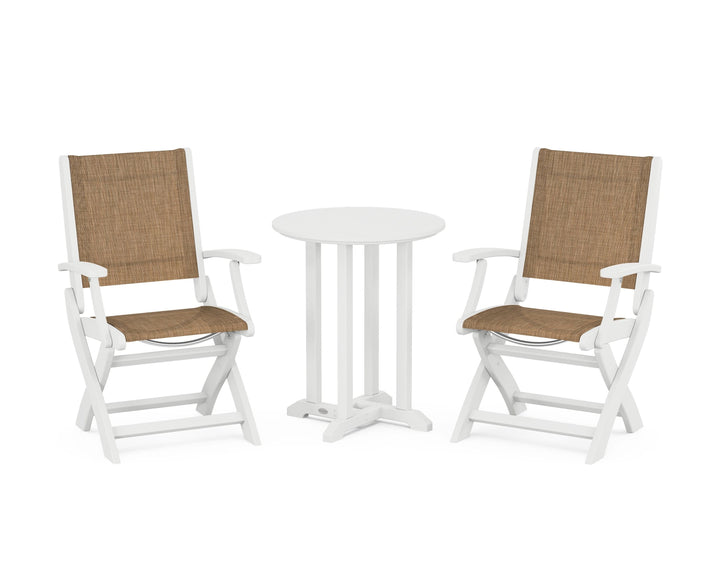 POLYWOOD® Coastal Folding 3-Piece Round Bistro Dining Set