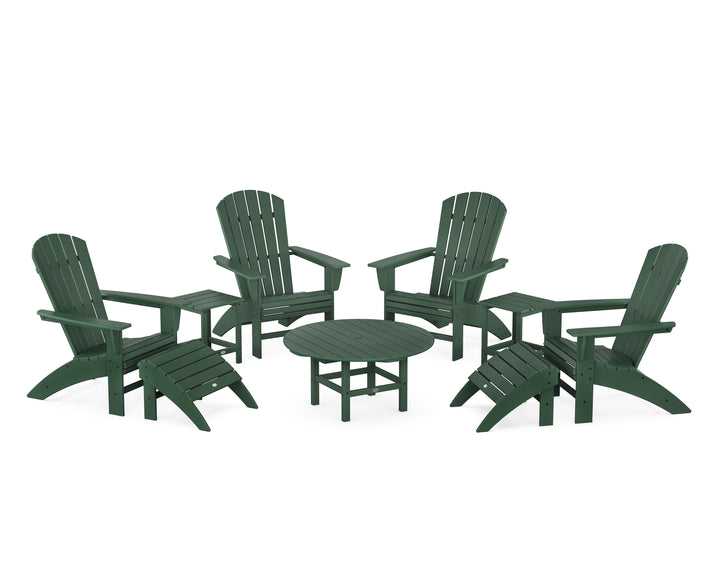 POLYWOOD® Nautical Curveback Adirondack Chair 9-Piece Conversation Set