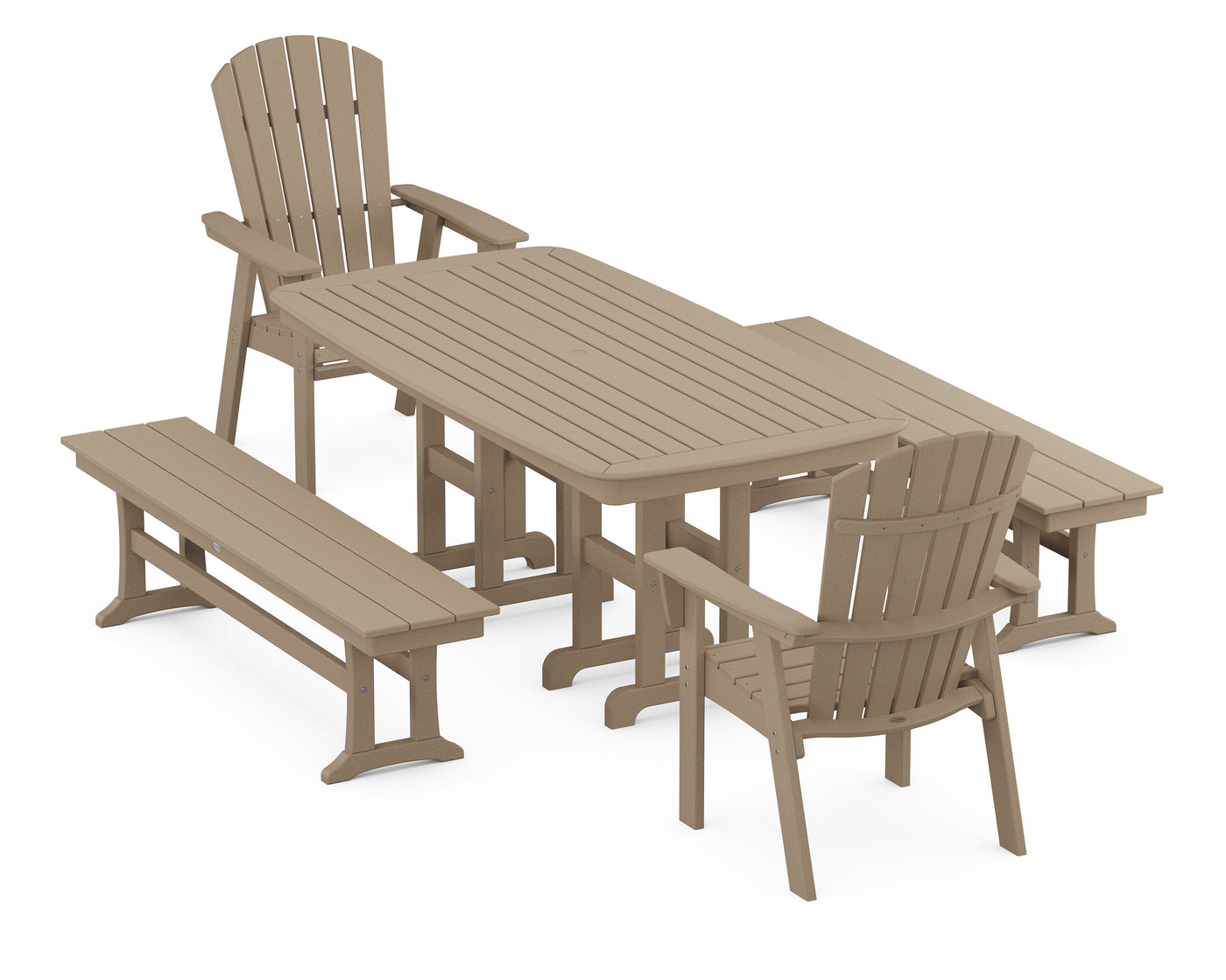 Nautical Curveback Adirondack 5-Piece Dining Set with Benches