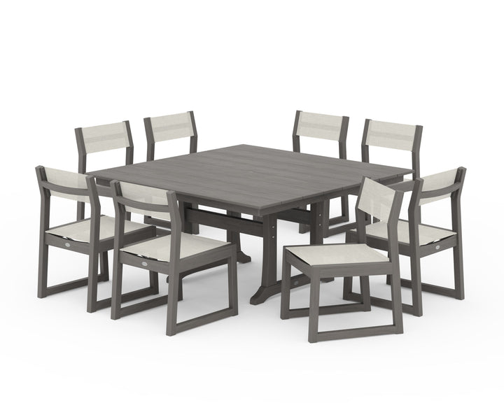 POLYWOOD® EDGE Sling Side Chair 9-Piece Farmhouse Trestle Dining Set