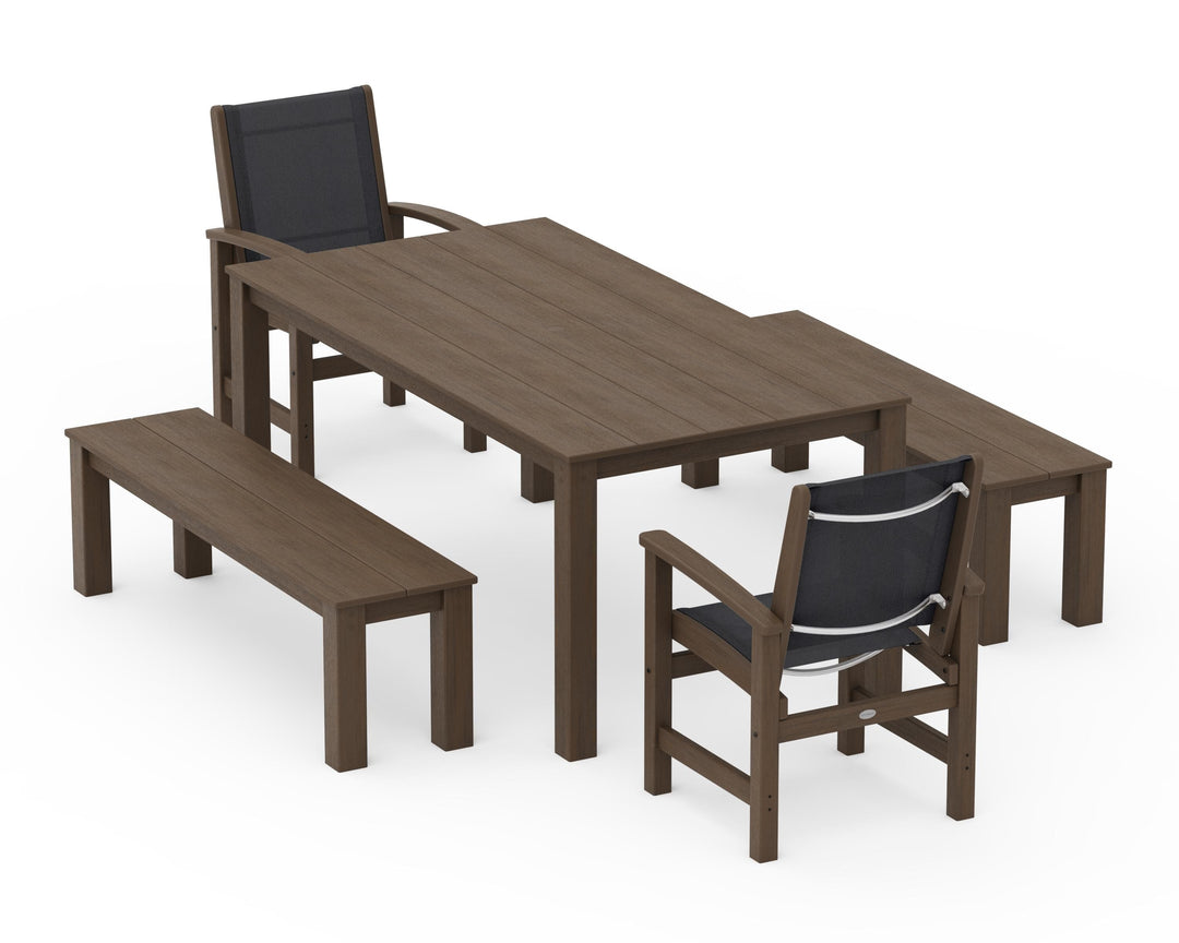 POLYWOOD® Coastal 5-Piece Parsons Dining Set with Benches