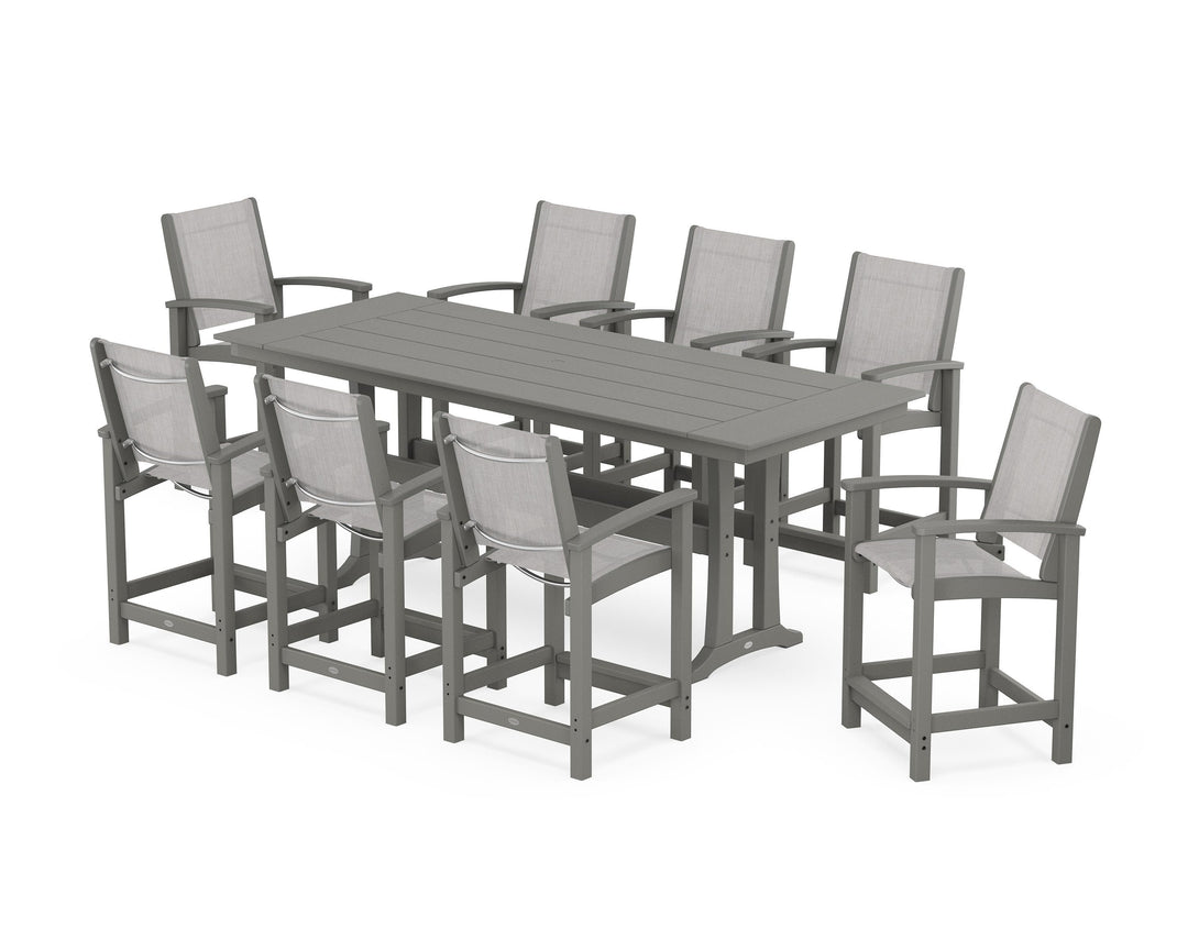 POLYWOOD® Coastal 9-Piece Farmhouse Counter Set with Trestle Legs