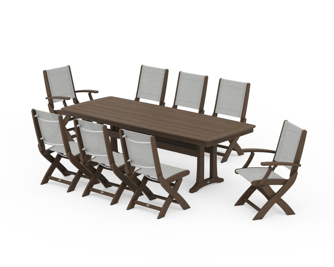 POLYWOOD® Coastal Folding 9-Piece Dining Set with Trestle Legs