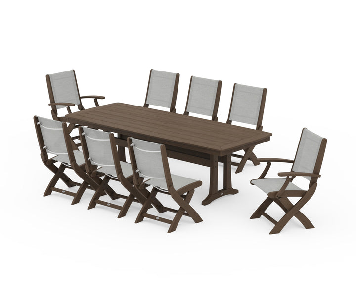 POLYWOOD® Coastal Folding 9-Piece Dining Set with Trestle Legs