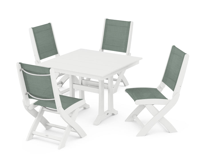 POLYWOOD® Coastal Folding Side Chair 5-Piece Farmhouse Dining Set With Trestle Legs