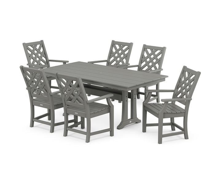 POLYWOOD® Wovendale Arm Chair 7-Piece Farmhouse Dining Set with Trestle Legs