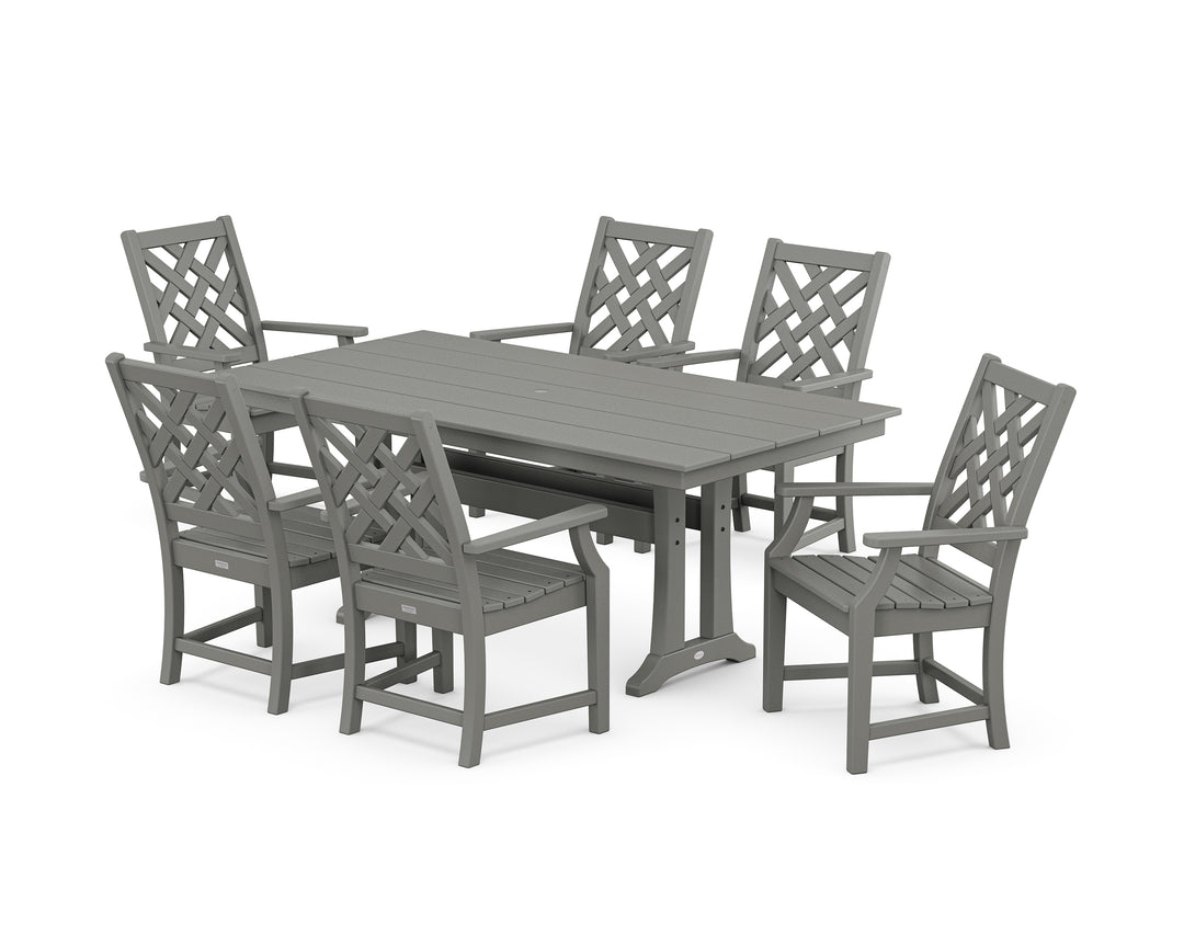 POLYWOOD® Wovendale Arm Chair 7-Piece Farmhouse Dining Set with Trestle Legs