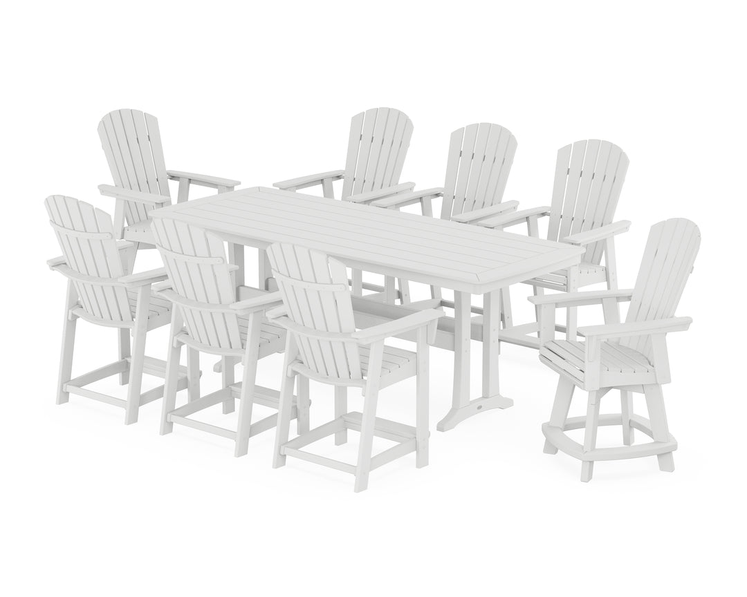 POLYWOOD® Nautical Curveback Adirondack Swivel 9-Piece Counter Set with Trestle Legs