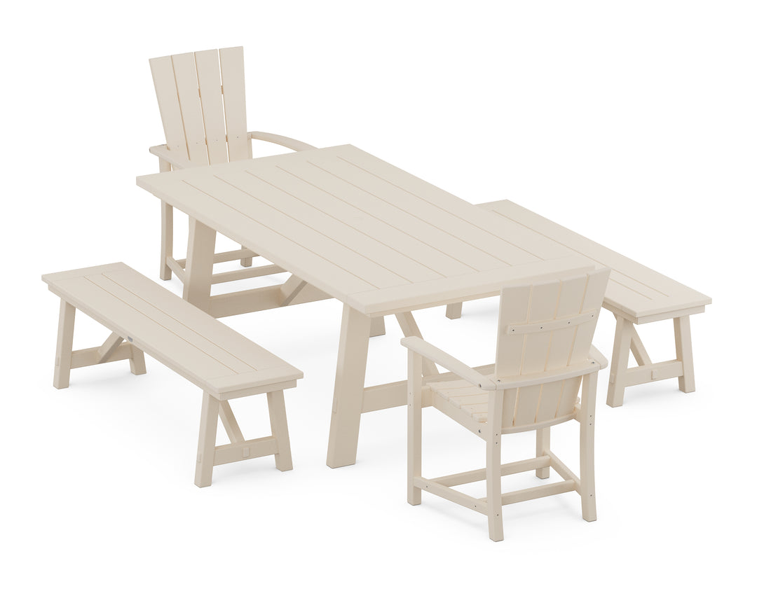 POLYWOOD® Quattro 5-Piece Rustic Farmhouse Dining Set With Benches