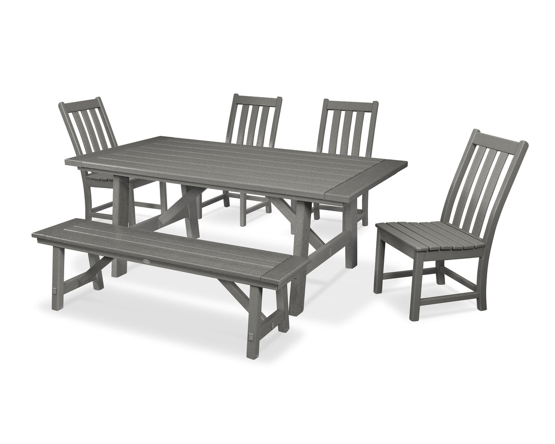 POLYWOOD® Vineyard 6-Piece Rustic Farmhouse Side Chair Dining Set with Bench
