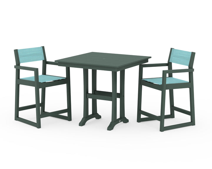 POLYWOOD® EDGE Sling Arm Chair 3-Piece Farmhouse Counter Set with Trestle Legs