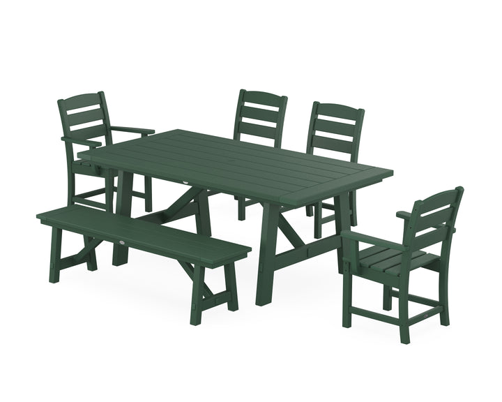 POLYWOOD® Lakeside 6-Piece Rustic Farmhouse Dining Set With Bench