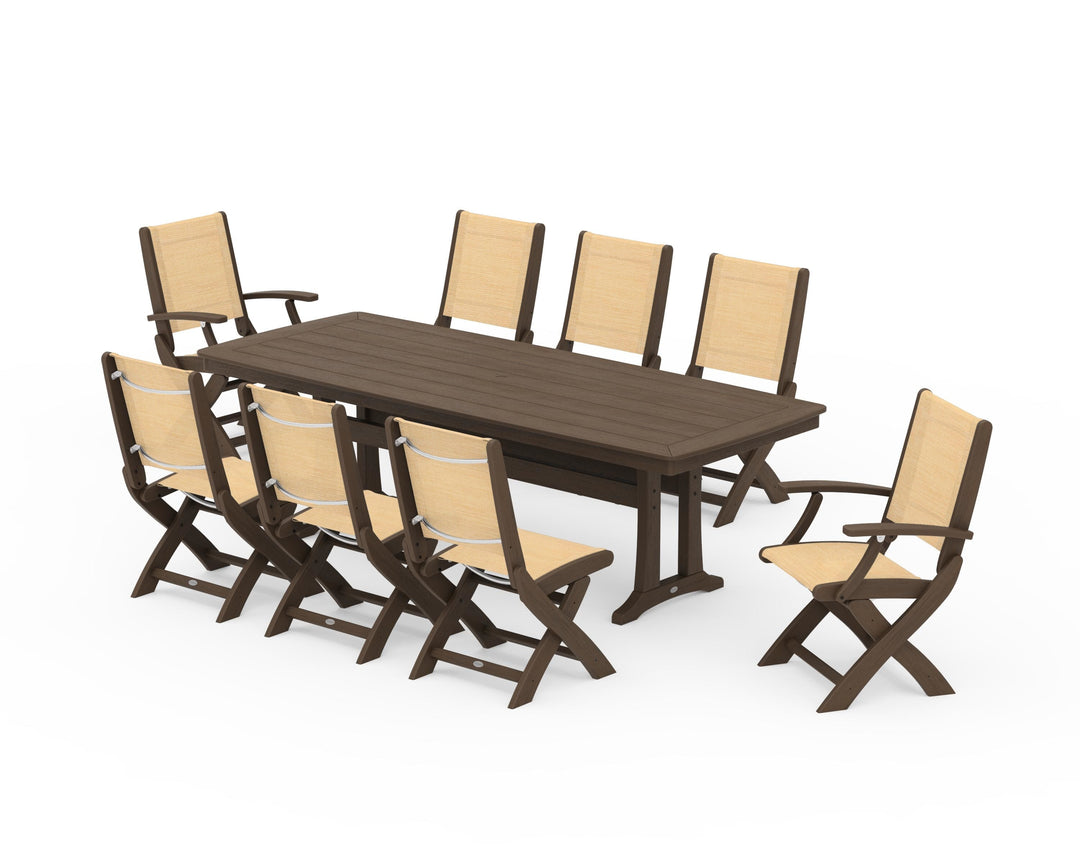 POLYWOOD® Coastal Folding 9-Piece Dining Set with Trestle Legs