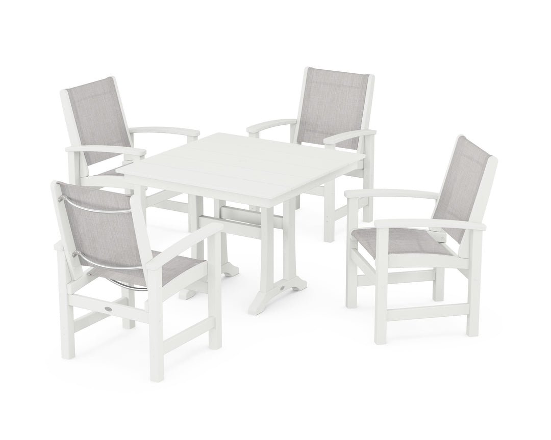 POLYWOOD® Coastal 5-Piece Farmhouse Dining Set With Trestle Legs