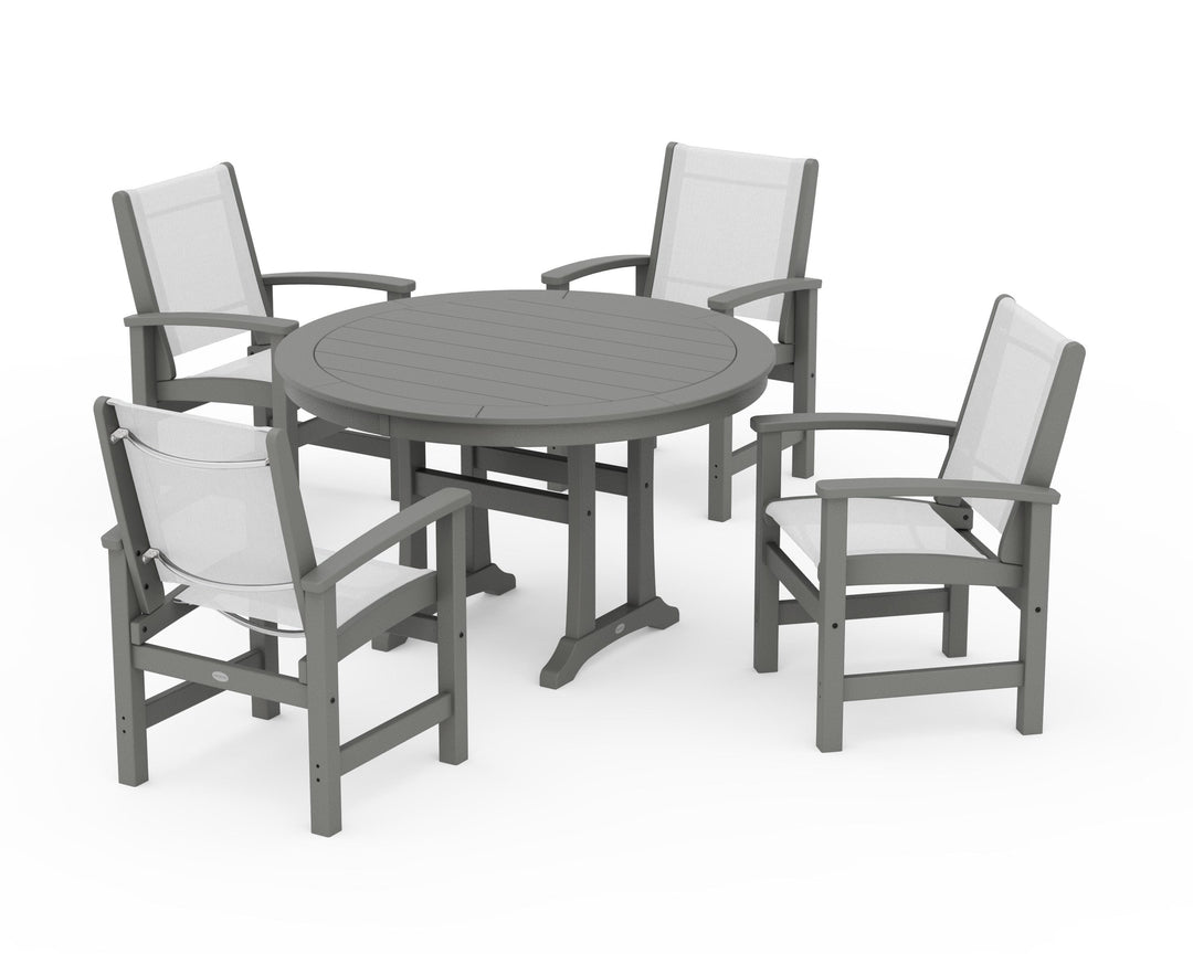 POLYWOOD® Coastal 5-Piece Round Dining Set with Trestle Legs