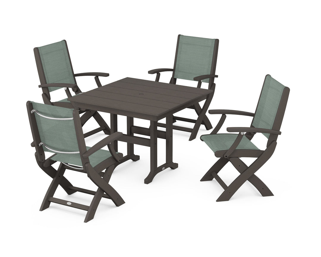 POLYWOOD® Coastal Folding Chair 5-Piece Farmhouse Dining Set
