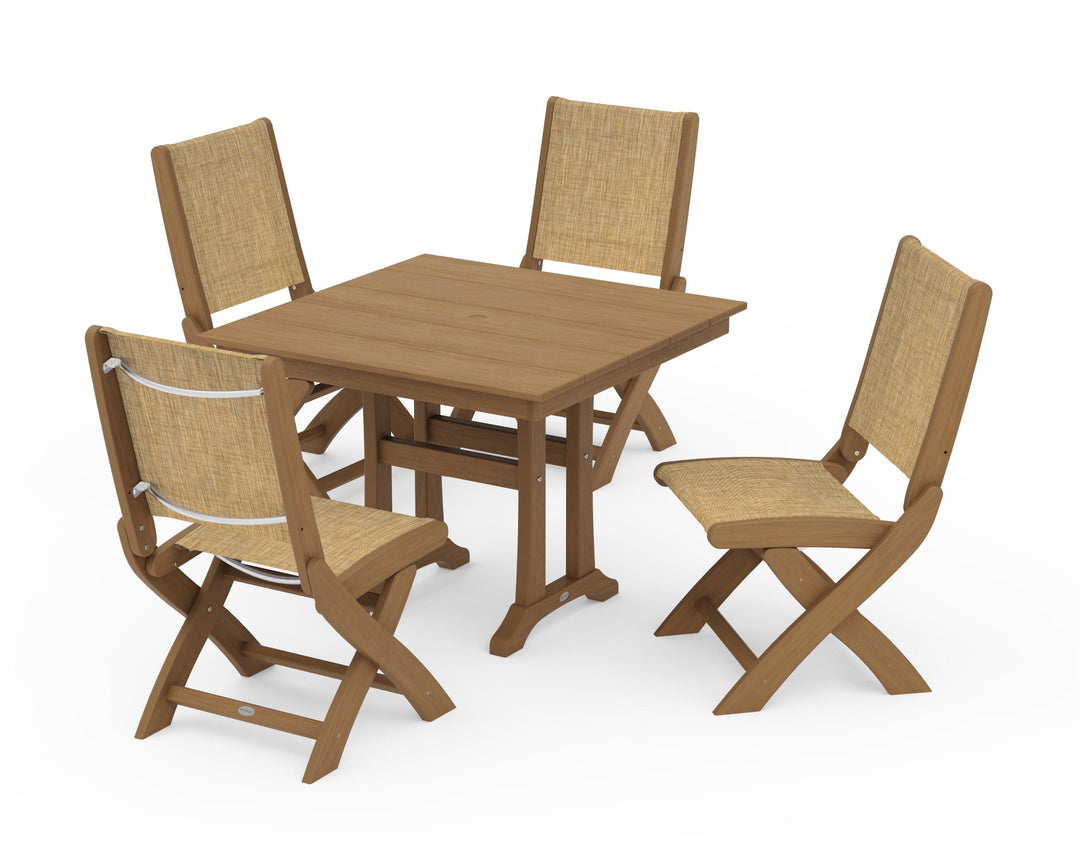 POLYWOOD® Coastal Folding Side Chair 5-Piece Farmhouse Dining Set With Trestle Legs
