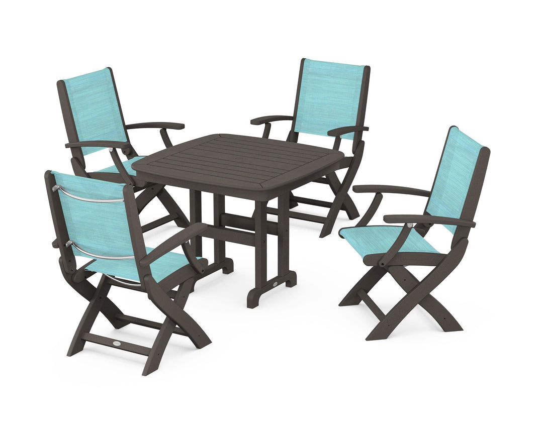 POLYWOOD® Coastal Folding Chair 5-Piece Dining Set