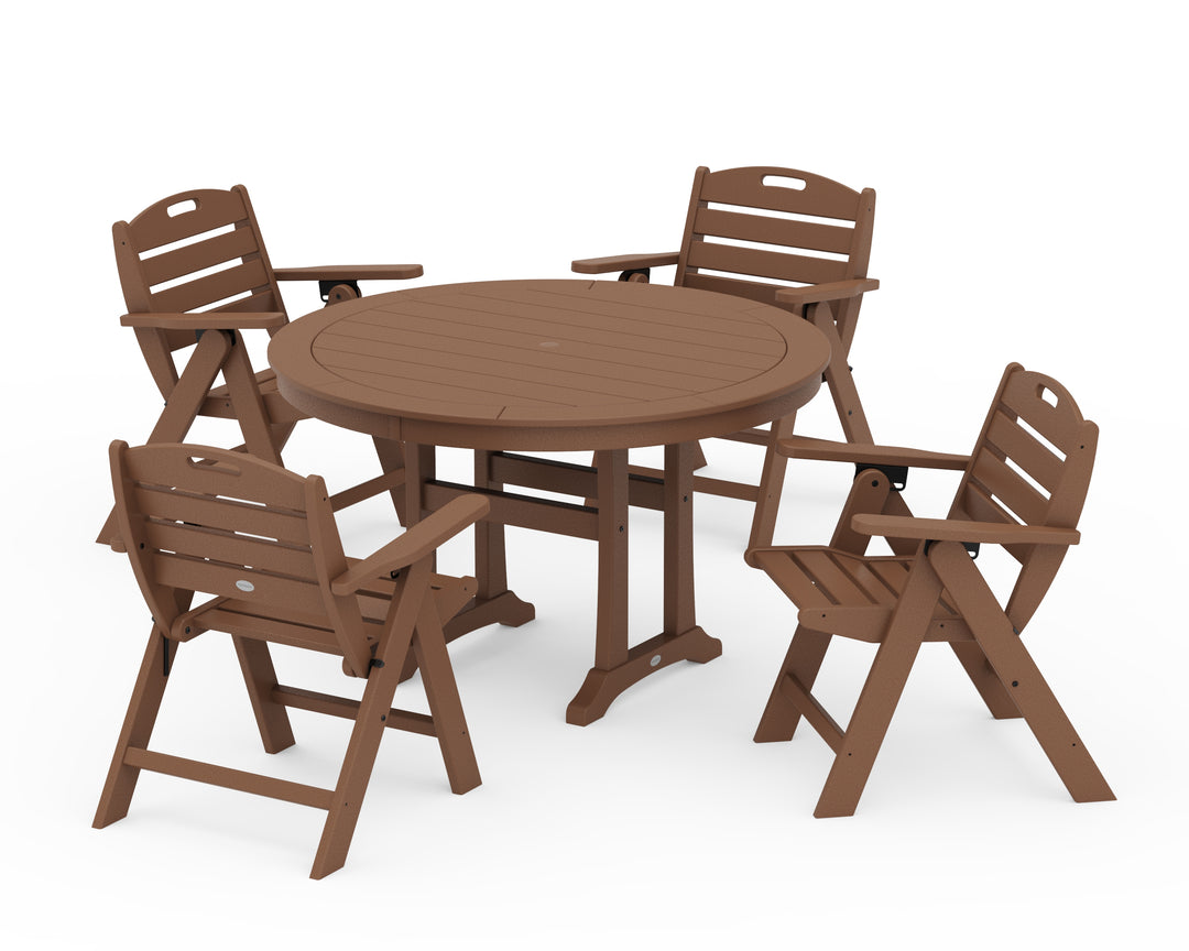POLYWOOD® Nautical Folding Lowback Chair 5-Piece Round Dining Set With Trestle Legs
