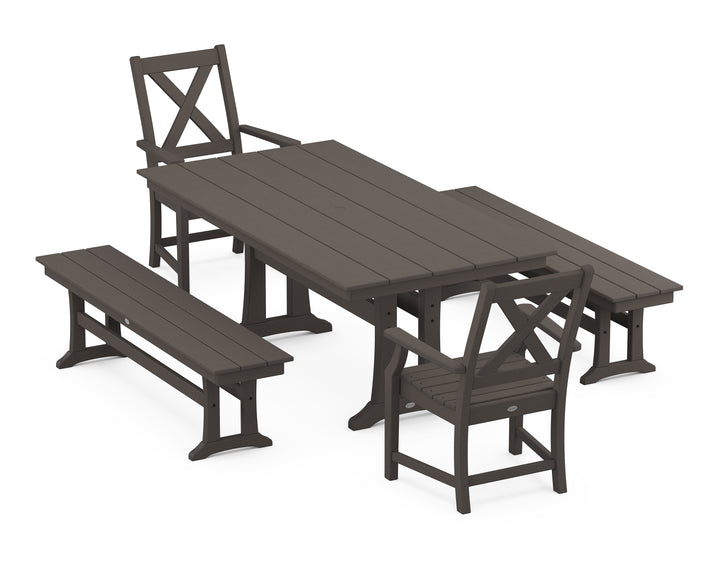 POLYWOOD® Braxton 5-Piece Farmhouse Dining Set With Trestle Legs