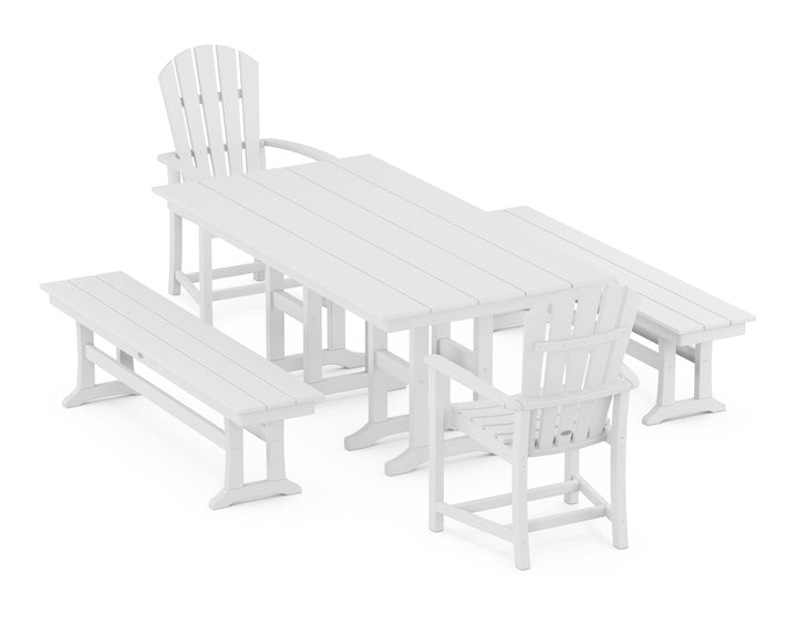 POLYWOOD® Palm Coast 5-Piece Farmhouse Dining Set with Benches