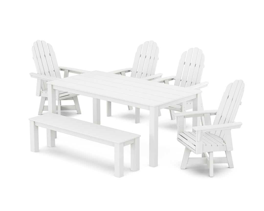 POLYWOOD® Vineyard Curveback Adirondack 6-Piece Parsons Swivel Dining Set with Bench