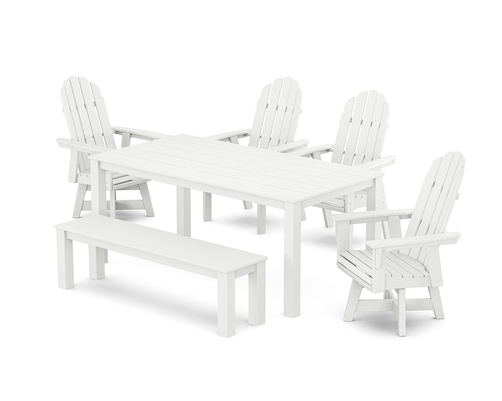 POLYWOOD® Vineyard Curveback Adirondack 6-Piece Parsons Swivel Dining Set with Bench