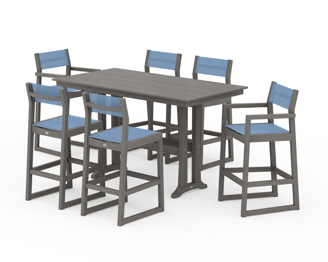 POLYWOOD® EDGE Sling 7-Piece Farmhouse Bar Set with Trestle Legs