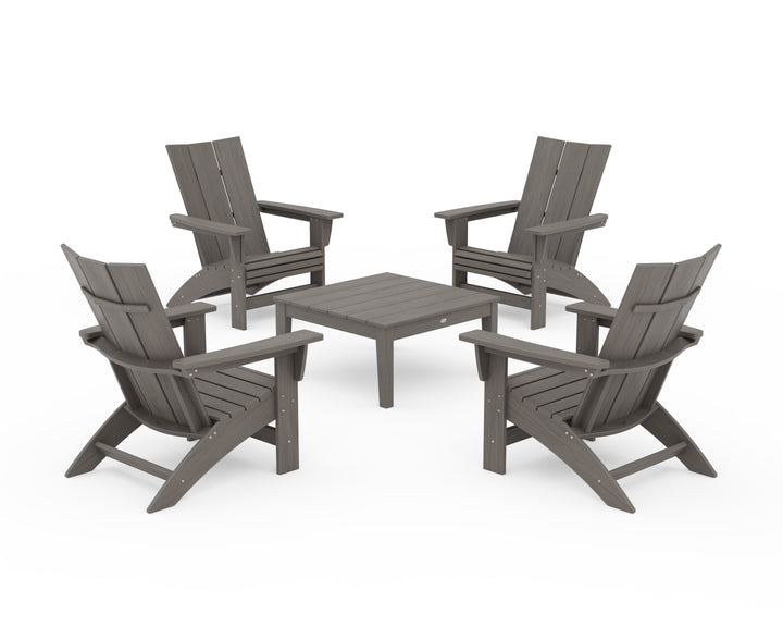 POLYWOOD® 5-Piece Modern Grand Adirondack Chair Conversation Group