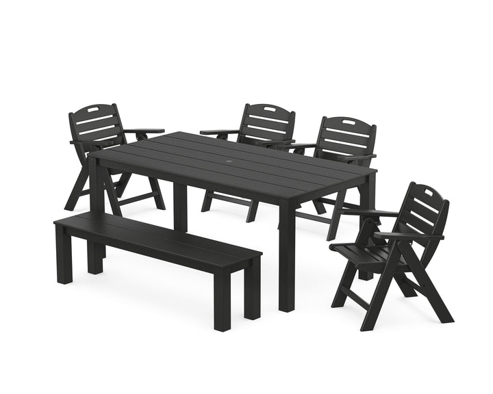 POLYWOOD® Nautical Folding Lowback Chair 6-Piece Parsons Dining Set with Bench