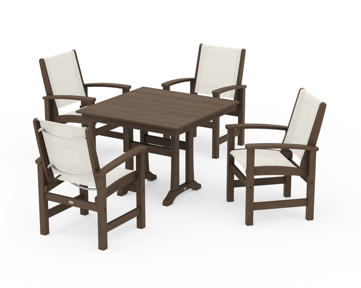 POLYWOOD® Coastal 5-Piece Farmhouse Dining Set With Trestle Legs