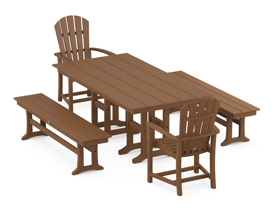 POLYWOOD® Palm Coast 5-Piece Farmhouse Dining Set with Benches