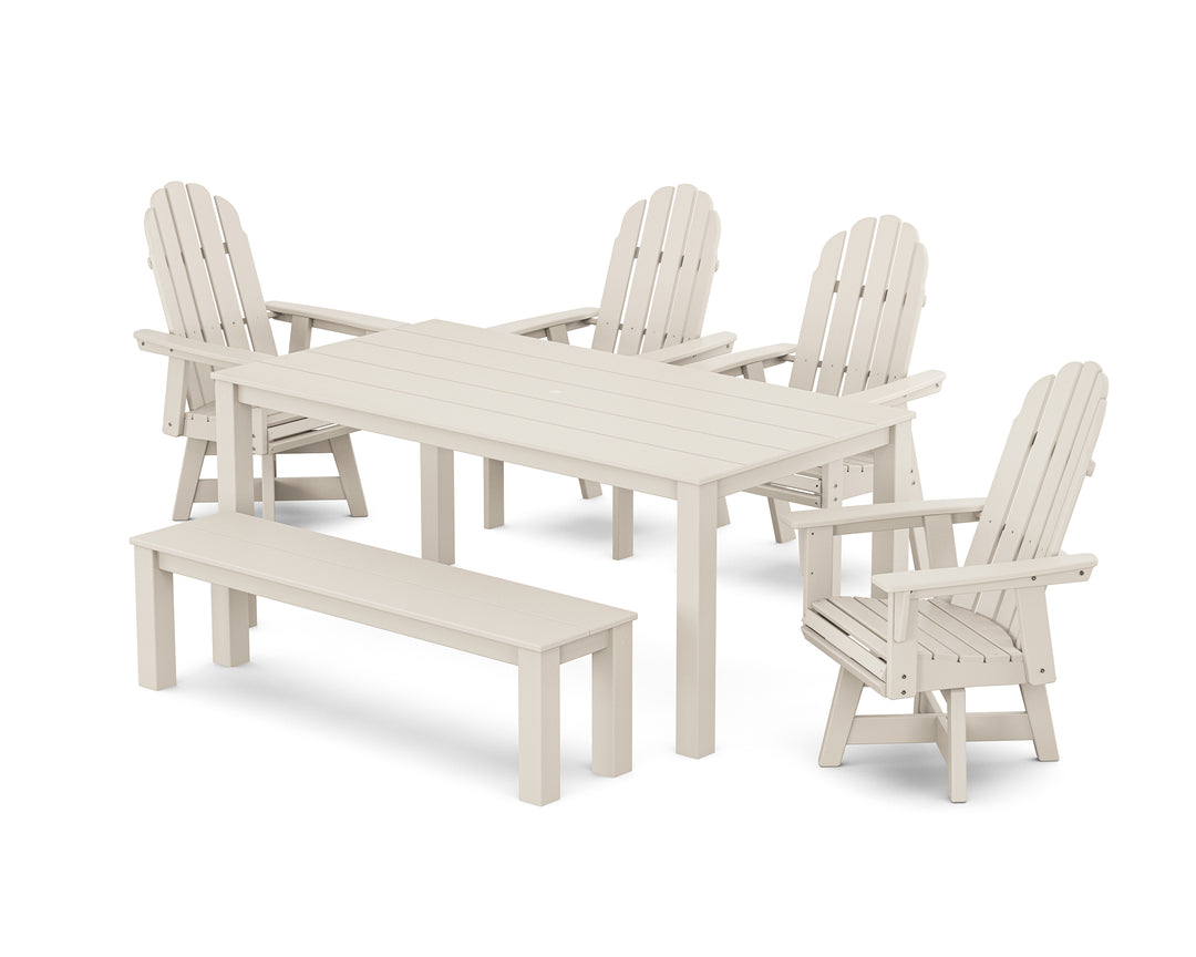 POLYWOOD® Vineyard Curveback Adirondack 6-Piece Parsons Swivel Dining Set with Bench