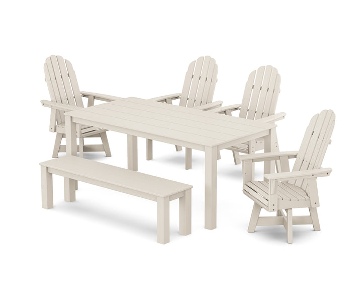 POLYWOOD® Vineyard Curveback Adirondack 6-Piece Parsons Swivel Dining Set with Bench