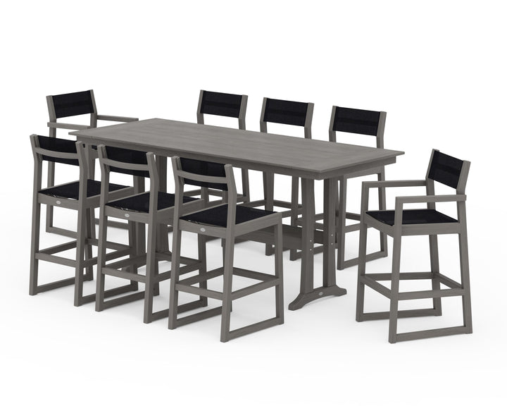 POLYWOOD® EDGE Sling 9-Piece Farmhouse Bar Set with Trestle Legs