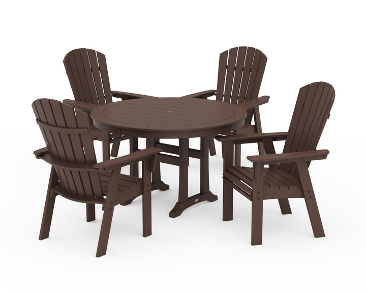 POLYWOOD® Nautical Curveback Adirondack 5-Piece Round Dining Set with Trestle Legs