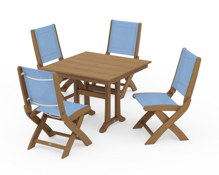 POLYWOOD® Coastal Folding Side Chair 5-Piece Farmhouse Dining Set With Trestle Legs