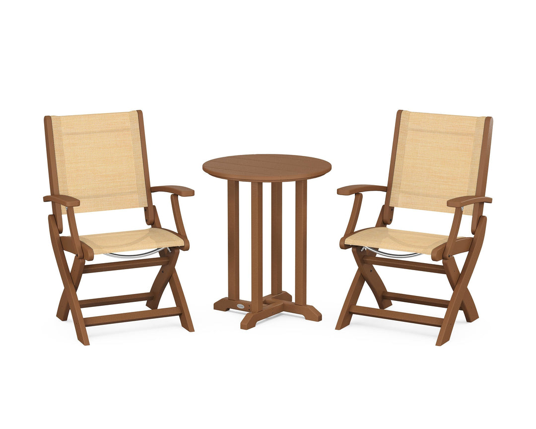 POLYWOOD® Coastal Folding 3-Piece Round Bistro Dining Set