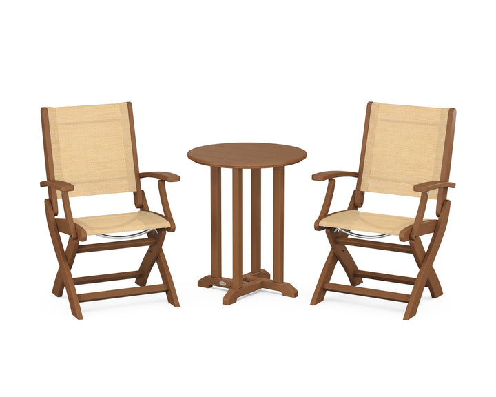 POLYWOOD® Coastal Folding 3-Piece Round Bistro Dining Set