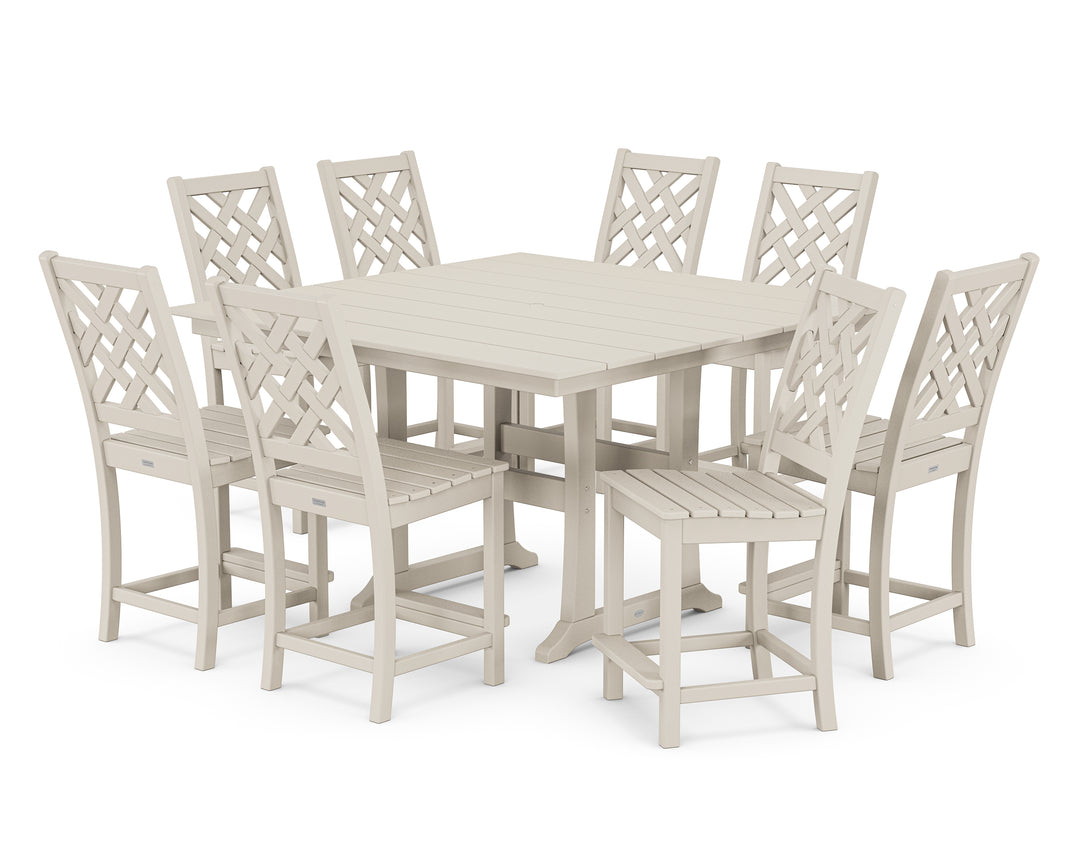 Country Living Wovendale Side Chair 9-Piece Square Farmhouse Counter Set with Trestle Legs
