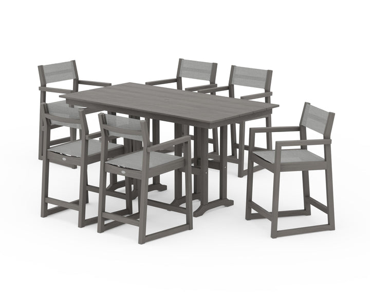 POLYWOOD® EDGE Sling Arm Chair 7-Piece Farmhouse Counter Set