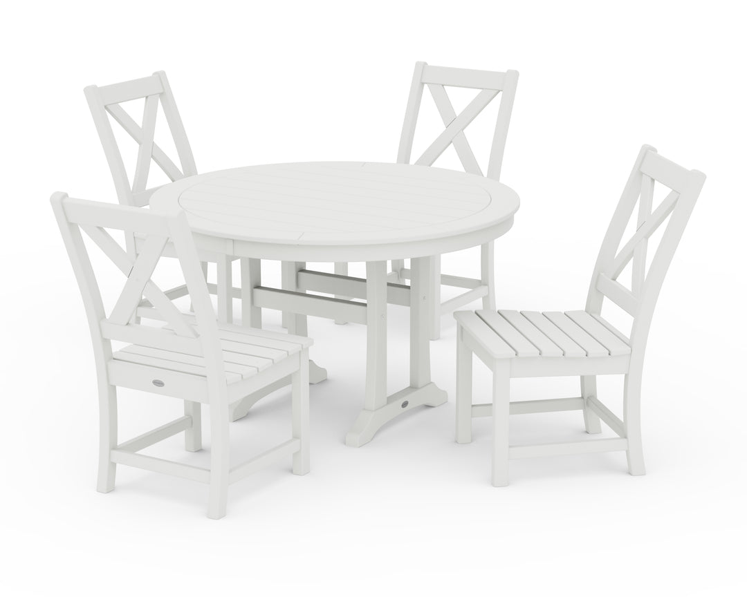 POLYWOOD® Braxton Side Chair 5-Piece Round Dining Set With Trestle Legs