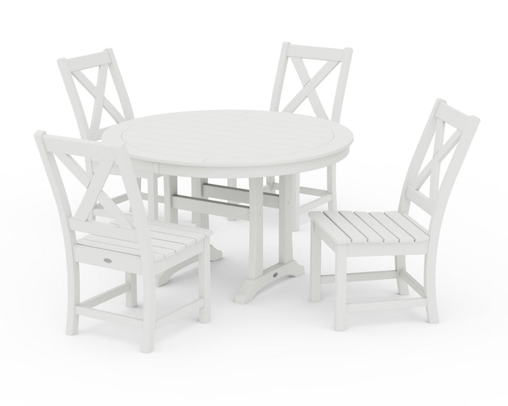 POLYWOOD® Braxton Side Chair 5-Piece Round Dining Set With Trestle Legs