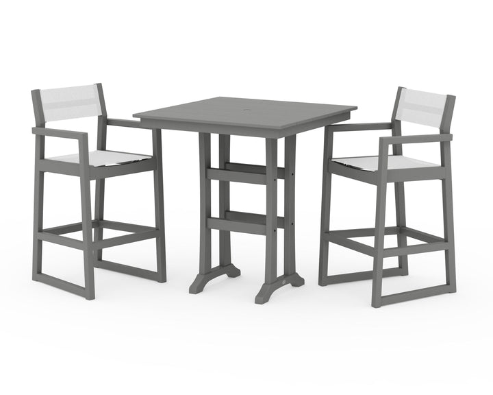 POLYWOOD® EDGE Sling Arm Chair 3-Piece Farmhouse Bar Set with Trestle Legs