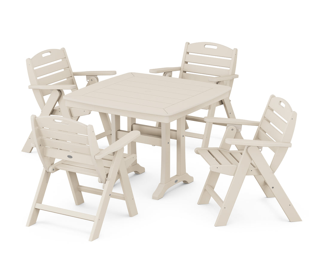 POLYWOOD® Nautical Folding Lowback Chair 5-Piece Dining Set with Trestle Legs