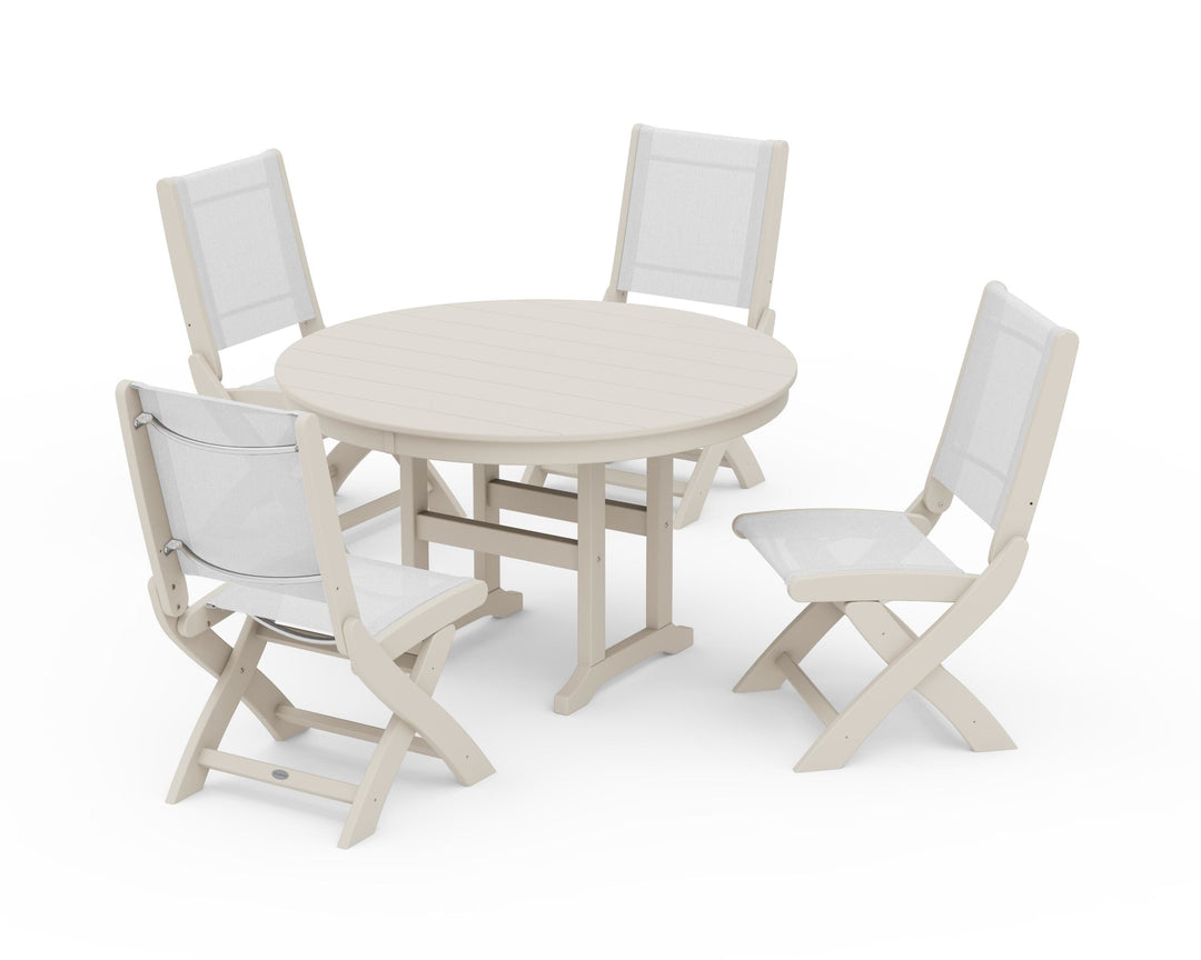 POLYWOOD® Coastal Folding Side Chair 5-Piece Round Dining Set