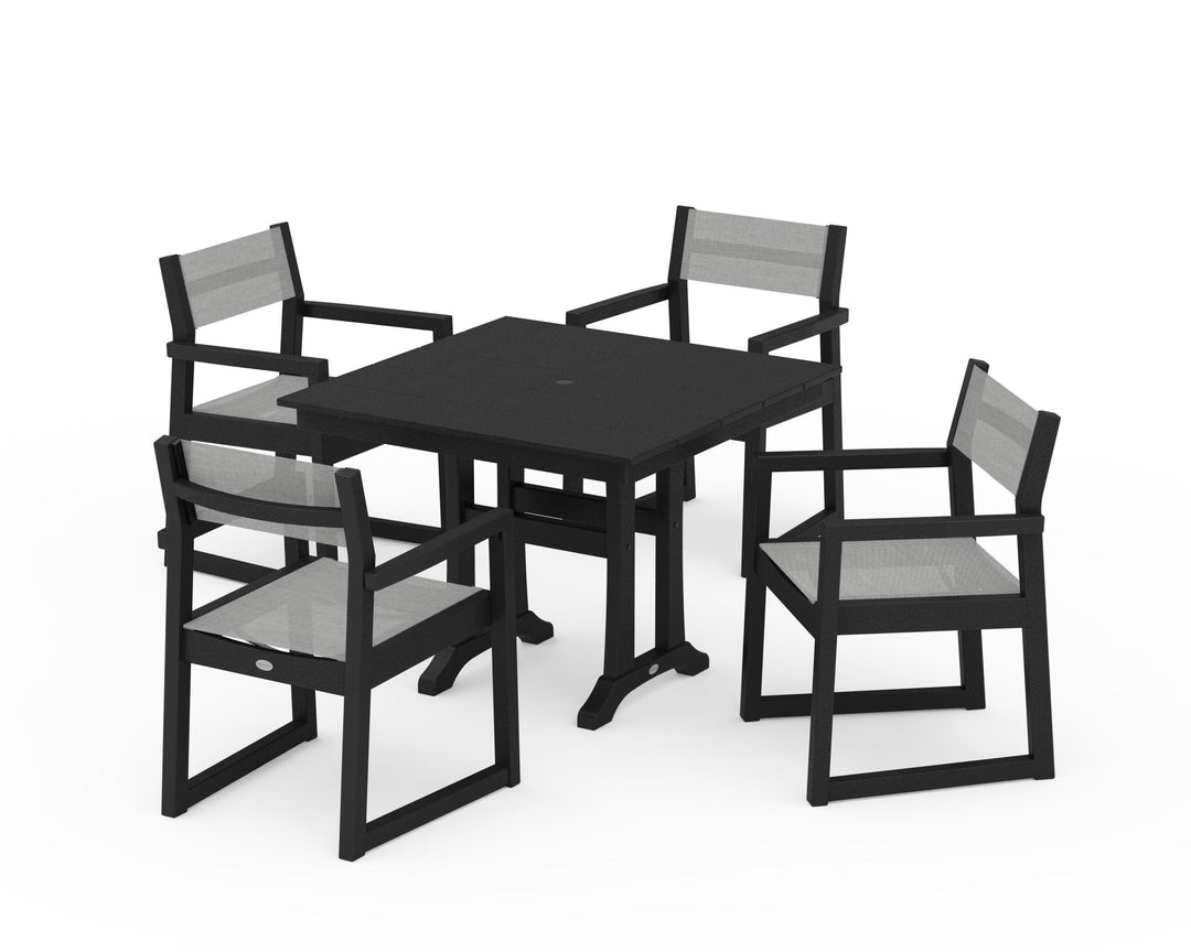 POLYWOOD® EDGE Sling 5-Piece Farmhouse Dining Set with Trestle Legs
