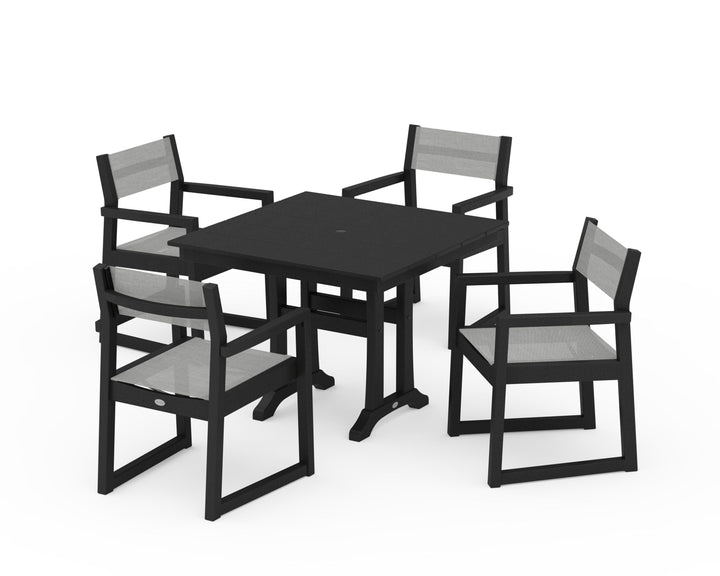 POLYWOOD® EDGE Sling 5-Piece Farmhouse Dining Set with Trestle Legs