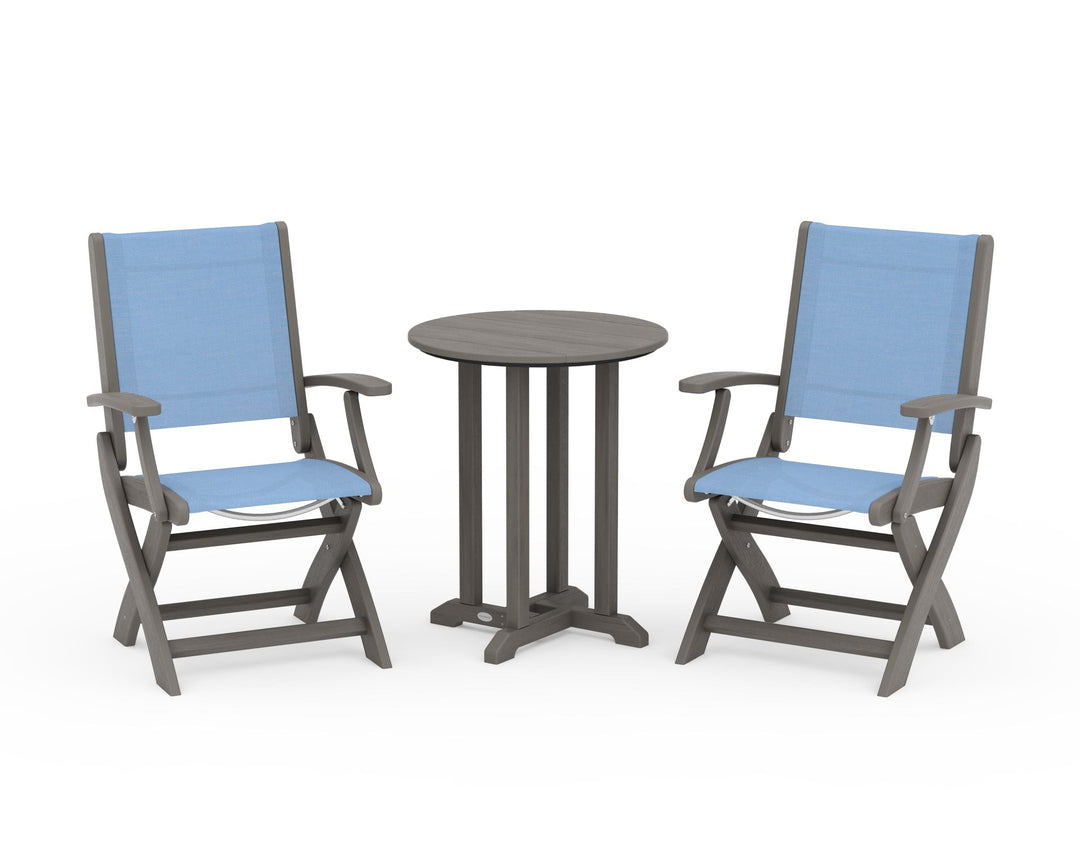 POLYWOOD® Coastal Folding 3-Piece Round Bistro Dining Set